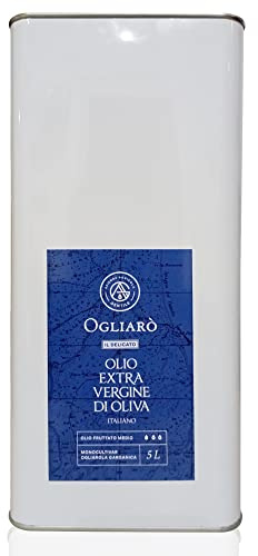 Olio Extravergine di Oliva Italiano EVO 5 Litri – Monocultivar Ogliarola Garganica, Estratto a Freddo, Filtrato Subito Dopo la Molitura (Fruttato Leggero, 5 Litri)