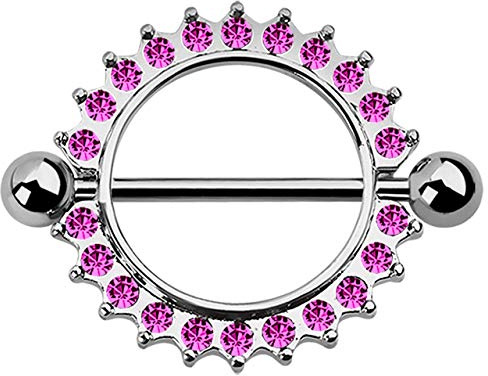 Brustpiercing Schmuck Schild mit Steinkranz, Stab und Kugeln
