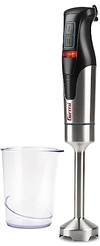 Girmi MX38 Mixer ad Immersione, 800 W, Motore DC, 2 velocità, 4 Lame Inox, Fusto Inox, Bicchiere incluso, Nero