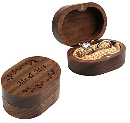 molchagar Wedding Ring Box, Wood Ring box for Proposal, Rustic Mr & Mrs Carve Engagement Ring Holder Gift for Wedding Ceremony