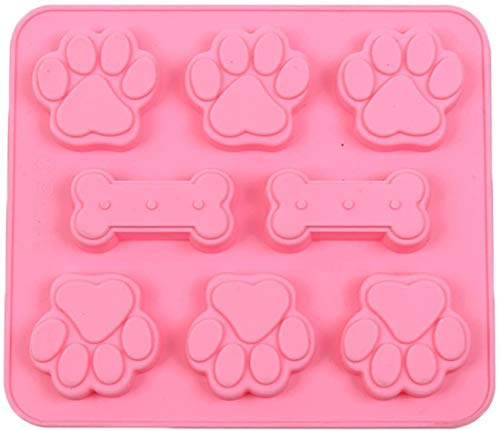 Selecto Bake Silikon-Schokoladenform mit 8 Mulden, Hundepfotenknochen, 1 Stück, Hundepfoten-Silikonform, Katzenpfote, Hundeleckerli-Formen, Pfotenschokoladenform, Gefrierschrank