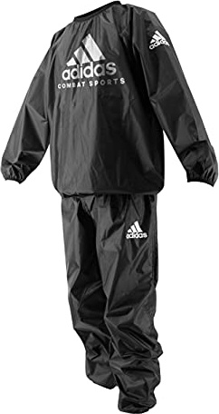 adidas Traje básico de sauna para hombres, mujeres, unisex, impermeable, antirasgaduras, para bajar de peso, fitness, correr, boxeo y deportes, negro/blanco, pequeño, mediano, L, XL, XXL