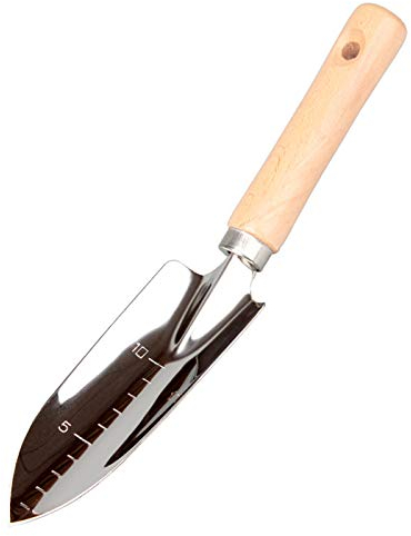 scalingscal Gartenschaufel Klein mit Holz Griff Edelstahl Universelle Schaufel Pflanzkelle Blumenkelle Edelstahl Gartenwerkzeug für Kleinere Pflanzarbeiten, Umpflanzen, Jäten, Korrosionsgeschützt