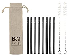 Edelstahl Strohhalme Set, Trinkhalme, bruchfest, wiederverwendbar, spülmaschinengeeignet, plastikfrei, EKM Living GmbH (schwarz kurz)