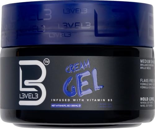 Gel Crema Level3 – Proporciona volumen y agarre medio – con vitaminas para nutrir y proteger el cabello Level3 – Crema de peinado para hombre nivel tres (250ml) (250ml)