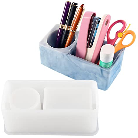 Koonafy silikonform stiftehalter groß silikon harz gießformen für Lagerung Bleistift Gummi Herrscher Gewebe Schere Kleber Small Box Schmuck Pen Holder DIY Crafts (Weiß)