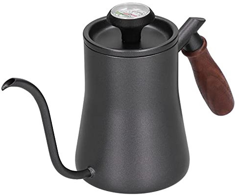 Bouilloire à café, bouilloire à café à col de cygne de 550 ml versez sur une cafetière électrique avec filtre thermomètre pour café à la maison(Noir)