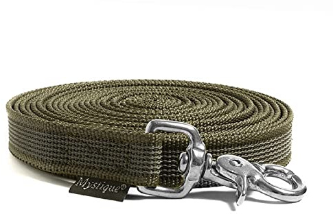 Mystique Gummierte Schleppleine 20mm mit HS rostfreiem Scherenkarabinerhaken (5m, Khaki)