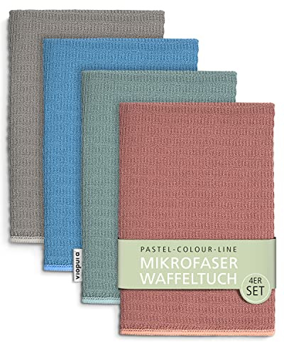 viopura Hochglanz Fensterputztuch mit Waffelstruktur 4er Set - 39 x 39 cm - Pastellfarben - Profi Mikrofasertuch für Küche, Bad, Fenster - Mikrofasertücher mit maximaler Flüssigkeitsaufnahme