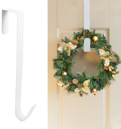 Wreath Hanger for Front Door, Metal Wreath Door Hanger, Over The Door Wreath Hanger for Christmas Halloween Wreath & Daily Use