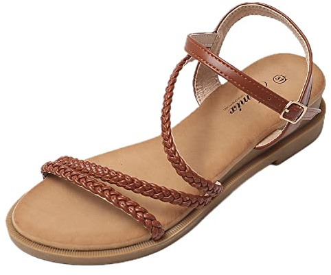 JOMIX Sandali Donna Estive Zeppa Eleganti Comodi Sandali Pelle Sintetivo con Tacco Largo SD8267-7 (Marrone, 38)