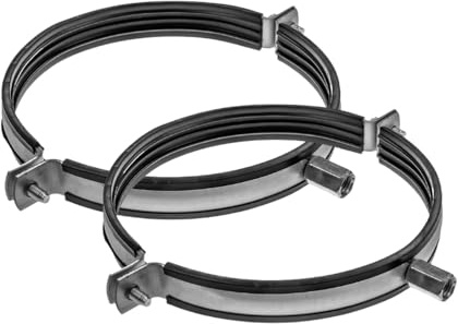 Vent Systems 200 mm / 8 Inch Galvanised Steel Pipe Clamp with Rubber – 2 Pack – Heavy-Duty Adjustable Metal Duct Bracket for Ventilation, Drain, PVC Pipe Tightening - Wall and Ceiling Mounting
