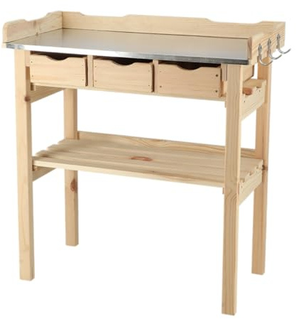 Umtopftisch mit 3 Schubladen, Holz und Zink