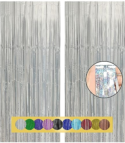 Montegoni 2 Stück Lametta Vorhänge Silber Glitzer Hintergrund Dekoration Folien Fransen Silvester Geburtstag Hochzeit Partydeko Luftschlangen Deko für Disco Party Hochzeit Party Dekoration Neujahr