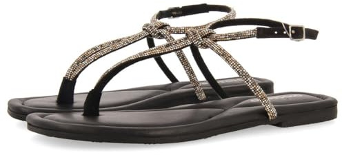 GIOSEPPO Sandales noires en cuir avec lanières et pierres pour femme Burnt, Noir, 39 EU