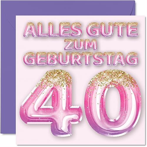 Stuff4 40. Geburtstagskarte für Frauen, Rosa Lila Glitzerballons | Alles Gute zum Geburtstagskarten für 40 Jährige Frau Mama Cousine Freundin Schwester Tante