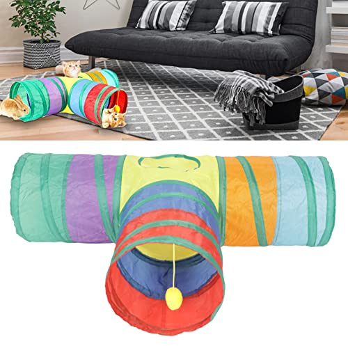 BEIJIALY Katzentunnel für Hauskatzen, 3-Wege-Katzentunnel, Zusammenklappbares Katzenröhrenspielzeug mit Hängendem Plüschball für Kaninchen, Kätzchen und Hunde