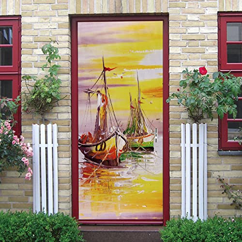 3D Türaufkleber Segelboot-Vintage-Ölgemälde 95X215Cm Türtapete Selbstklebend Türposter - Fototapete 3D Effekt Türfolie Poster Tapete Wandtattoo Diy Selbstklebende Wandbild Pvc Wasserdichte Tapete