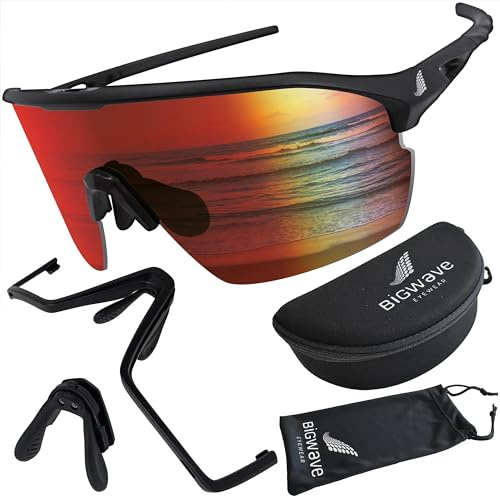 BIGWAVE 906 Sportbrille Schnelle Brille Fahrradbrille Sonnenbrille für Damen und Herren UV400 mit verspiegeltem Gläsern im Shield-Design. Anti-Beschlags-Beschichtung