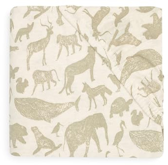 Jollein Sábana Bajera Ajustable de Punto – para la Cuna – Animals, Verde Oliva – 60 x 120 cm – 100% algodón – sábana Bajera Ajustable – Estampado Animal, Verde Oliva