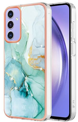 Knoowcase for Samsung Galaxy A15 5G Case Marble Silicone Cover Shockproof Bumper Glitter Plated Gold Edges Protective Flexible TPU Rubber Skin Case for Galaxy A15 5G Women,Green