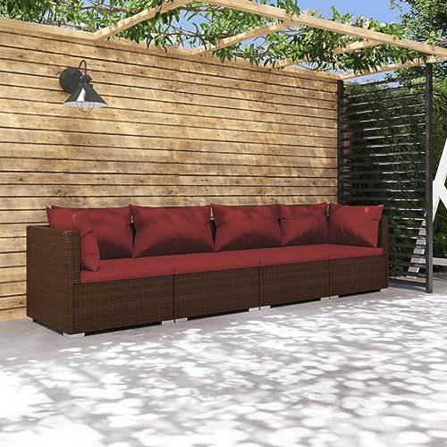 QZZCED Terrassengarnitur Garten-Loungemöbel Balkonmöbel-Set Gartenmöbel-Sets 4-TLG. Garten-Lounge-Set mit Auflagen Poly Rattan Braun für Garten, Terrasse und Balkon