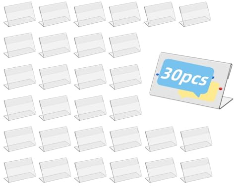 30 Pezzi porta etichette in trasparente,8 x 4 cm Porta etichette trasparente, mini porta cartelli in acrilico prezzo nome etichetta stand prezzo prezzo biglietti tag