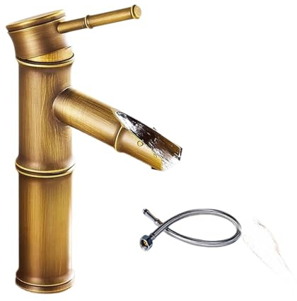 Robinet Lave Main Doré Robinet en Laiton, Integrated Faucet À Coulée par Gravité, Antique MonocommandeMitigeur Eau Chaude et Froide Disponible, avec Tuyau(Color:A,Size:208 * 120MM)
