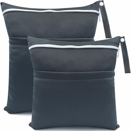 CHEESANHERR Nasstaschen Windeltasche, 2 Stück Wetbag Organiser Kindergarten, Stoffwindeln Wickeltasche Groß Nasssack Nassbeutel Naßtasche Wiederverwendbare wasserdichte für Baby (Grau)