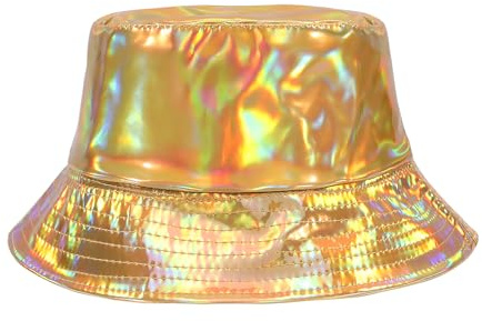 JJDreams Unisex Glitzer-Kappe Metallisch Hip Hop Hut Farbwechsel-Hut Kopfbedeckung Glänzender Bucket Hat für Mottoparty