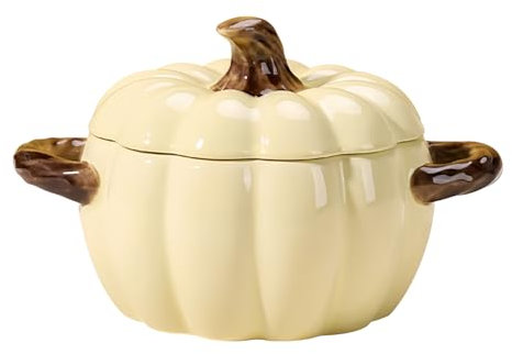 Dowbom Kürbis-Suppentasse mit Deckel, 500 ml, Mikrowellen-Suppenschüssel, Keramik-Suppentasse, Frühstücksschale, Halloween-Dekorationen (Beige)