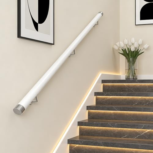 KEPMOGOH 50–440 cm ledhänder, rund trappramp i trä för väggmontering, säkerhetsramp för äldre, stödstång för händer i korridorer, komplett kit (B, 300cm)