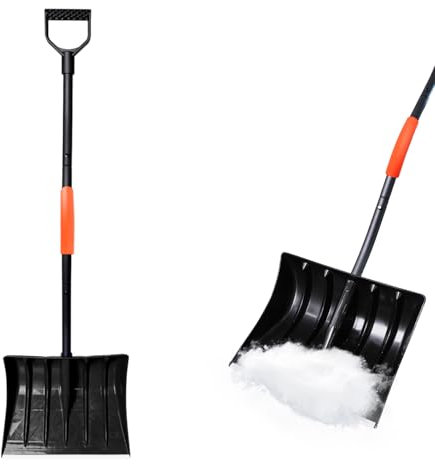 140cm Schneeschaufel mit ergonomischem Aluminium-Stiel und D-Griff，breites 410 mm Schild Schneeräumer Schneeschieber für Auffahrt, Camping, Schneemann Spielen