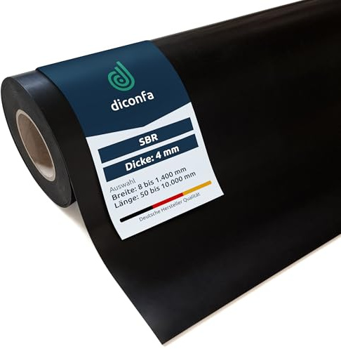 diconfa Gummimatte 4mm stark - Auswahl Größe: 500mm x 1000mm (50cm x 100cm) - 8mm bis 1400mm BREIT - 0,05m bis 10m LANG - rutschfest robust Gummistreifen Meterware Gummi-Platte Vollgummi