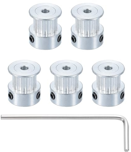 QUARKZMAN 5Stk Aluminium 16 Zähne 3mm Bohrung 6mm B Zahnriemenscheibe 2GT | 6mm Breite Umlenkrolle Synchronräder Getriebeteil mit Schlüssel für 3D Drucker, Silber