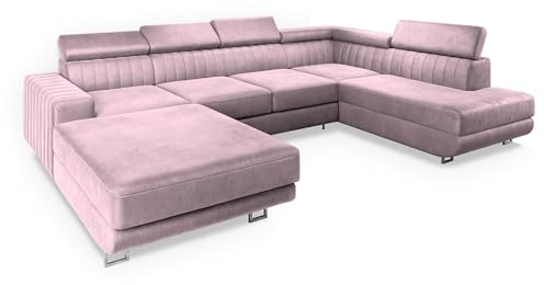 Masseno Ecksofa Siena R-S mit Schlaffunktion U-Form, Klassisch Sofa mit Bettkasten, Wohnzimmersofa, Couch, Soffa, Bettsofa, Couchgarnitur - Flieder, Monolith 62