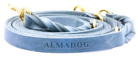 ALMADOG® Verstellbare Hundeleine Abby - Umhängeleine aus nachhaltigem Leder - Weiches Fettleder - Silbergrau (12mm x 250cm)