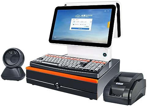 IUBGFTO Registrierkasse, 15,6 Zoll, Win 7-Touchscreen-Kassendisplay 4G+128 GB, Schubladenbox/Tastatur/Drucker/Scanplattform (B)