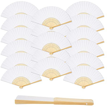 Eventail Mariage, 18 Pièces Eventail Papier Pliants Blanc Manche, Éventail à Main en Bambou, Chinois Mariage pour Cadeau Fête Déco, Peinture Calligraphie DIY, Party Anniversaire Baptême Noël