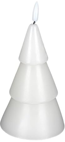 Ideen mit Herz Vela LED de cera real, vela de Navidad, árbol de Navidad 1, diámetro de 9,5 cm, 18 cm de alto, blanco cálido, con función de temporizador, funciona con pilas