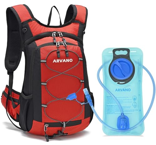 Arvano Hydreringsryggsäck 15L med Vattenblåsa 2L, isolerat fack, för vandring, mountainbike, skidåkning för män kvinnor (röd, En storlek)