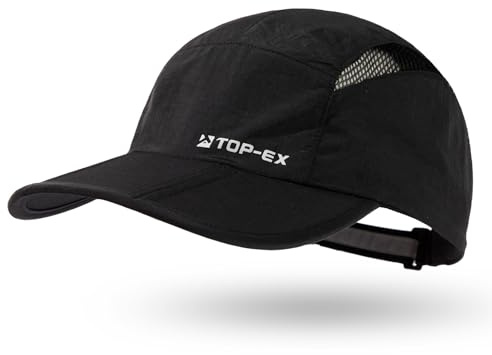 TOP-EX Foldable Running Baseball Caps for Men Women Sun Protection UV Mesh Reflective Dry Breathable Outdoors Cooling Big Head Black X-Large XX-Large XL XXL