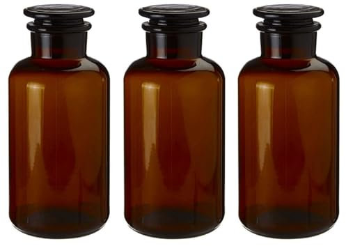UNIQUE HOME LIVING Apothecary Jar Set of 3 Reagent Bottles, 500ml Amber Glass Storage Jars with Lid, Reusable Vintage Refillable Container for Herbs, Spices, Oils, Bath Salts, Lotion, Perfume