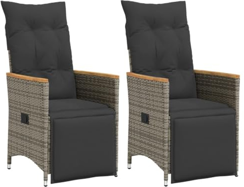ChicAbode Gartensessel mit Kissen 2 STK.Verstellbar Grau Poly Rattan Verstellbar Gartenstuhl mit Stahlrahmen, Loungesessel für Außenbereich