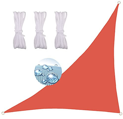 Toldo triangular de 3 x 3 x 4,3 mm con protección UV para patio, balcón, restaurante, parasol al aire libre, tela roja para terraza y terraza