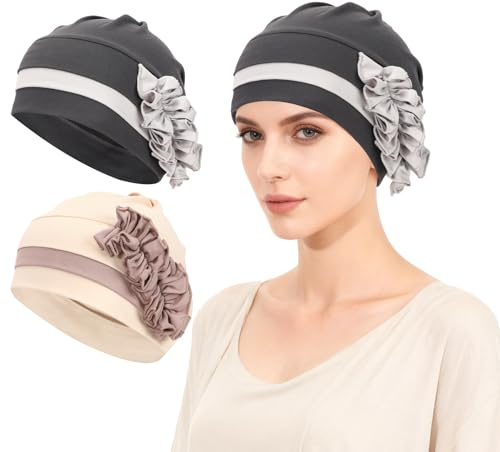 XEPST 2 Piezas Turbantes Africano para Mujer, Turbantes Gorros Oncologicos, Cancer Pañuelos Cabeza Mujer para Pérdida de Pelo