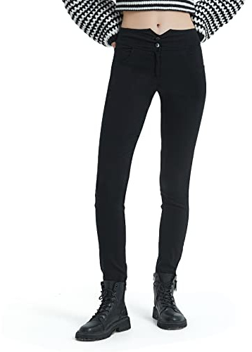 GLOWELFA Pantalon Femme Taille Haute Slim – Noir Élastique Grande Taille, Idéal pour Bureau, Réunion, Soirée et Randonnée (17099,TG,Noir)