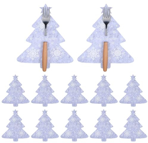 12er Set Bestecktasche Weihnachten, Filz Weihnachts Tischdeko Besteckhalter Weihnachten Weihnachtstisch Deko Weihnachtsdeko Tisch mit Weihnachtsbaum-Motiv, Weihnachtstischdeko für Weihnachtsbesteck
