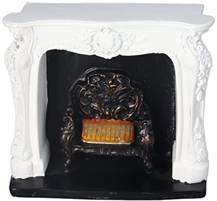 NOENNULL Cheminée LED pour Maison de Poupée, Style Rococo, Commande de Commutateur Simple, Résine Portable 1:12, Décoration de Cheminée Miniature avec Lumière