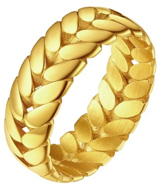 Herrring i rostfritt stål med veteband, 7 mm, guld, storlek 11